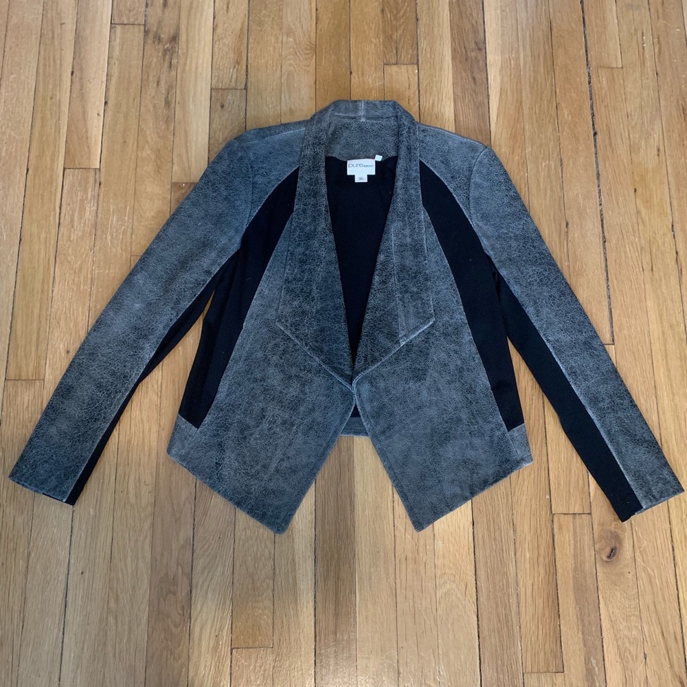 PURE DKNY leather and ponte asymmetrical jacket